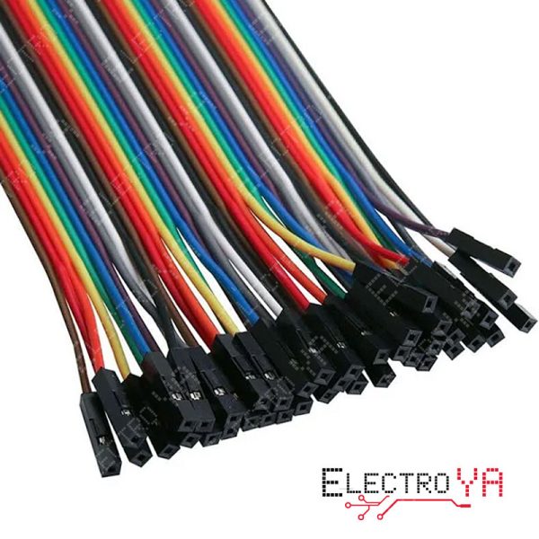 Pack de 40 cables Dupont hembra-hembra de 10cm para protoboards, perfectos para tus proyectos de electrónica. Disponibles en Electroya.