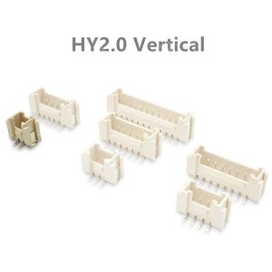 Conector HY2.0mm vertical con cierre de seguridad, 2 pines, diseñado para PCB, sistemas de control y electrónica compacta.