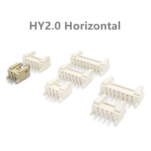 Conector HY2.0mm horizontal con cierre de seguridad, 2 pines, diseñado para PCB, sistemas de control y electrónica compacta.